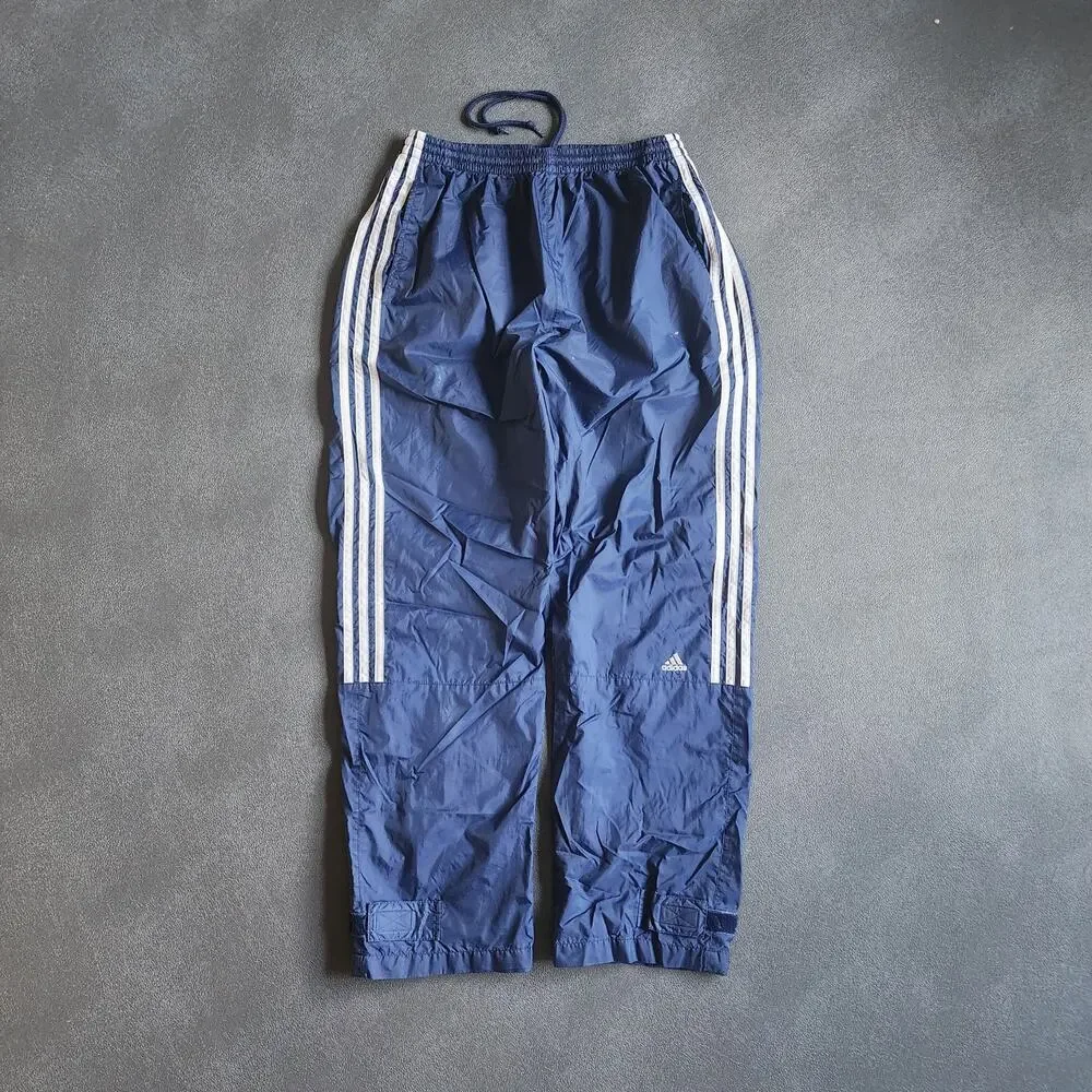 Vintage Adidas Navy Essential Three Striped Nylon Sweatpants Large